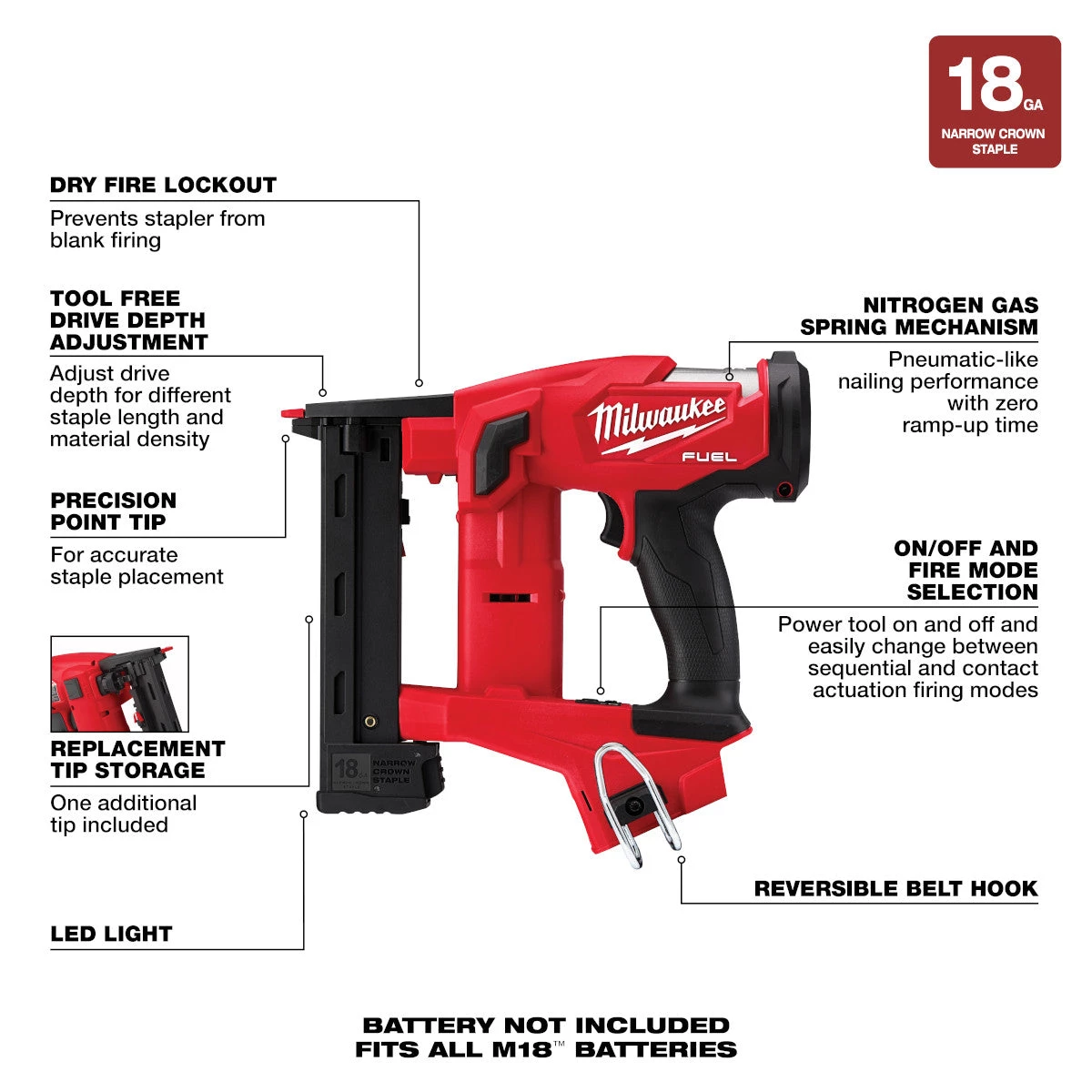 NAILERS AND STAPLERS Milwaukee 2749-20 - M18 Fuel 18Ga Narrow Crown Stapler - Tool Only 6 NAILERS AND STAPLERS Milwaukee 2749-20 - M18 Fuel 18Ga Narrow Crown Stapler - Tool Only