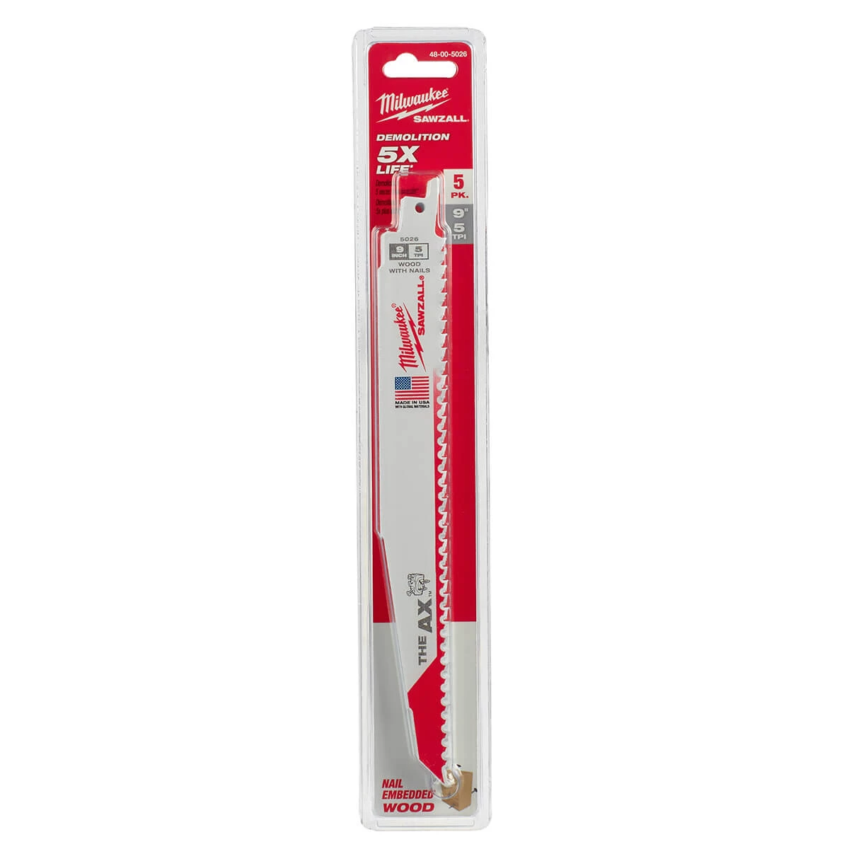 Milwaukee 48-00-5026 5pk 9" "The AX" Sawzall Blades CUTTING ACCESSORIES 3 Milwaukee 48-00-5026 5pk 9" "The AX" Sawzall Blades CUTTING ACCESSORIES