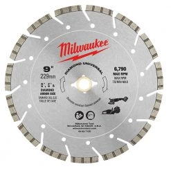 Milwaukee 49-93-7125 - 9" Universal Diamond Blade; For Use With Reinforced Concrete, Concrete, Brick, Block, Green Concrete, Asphalt, Stone, And Granite