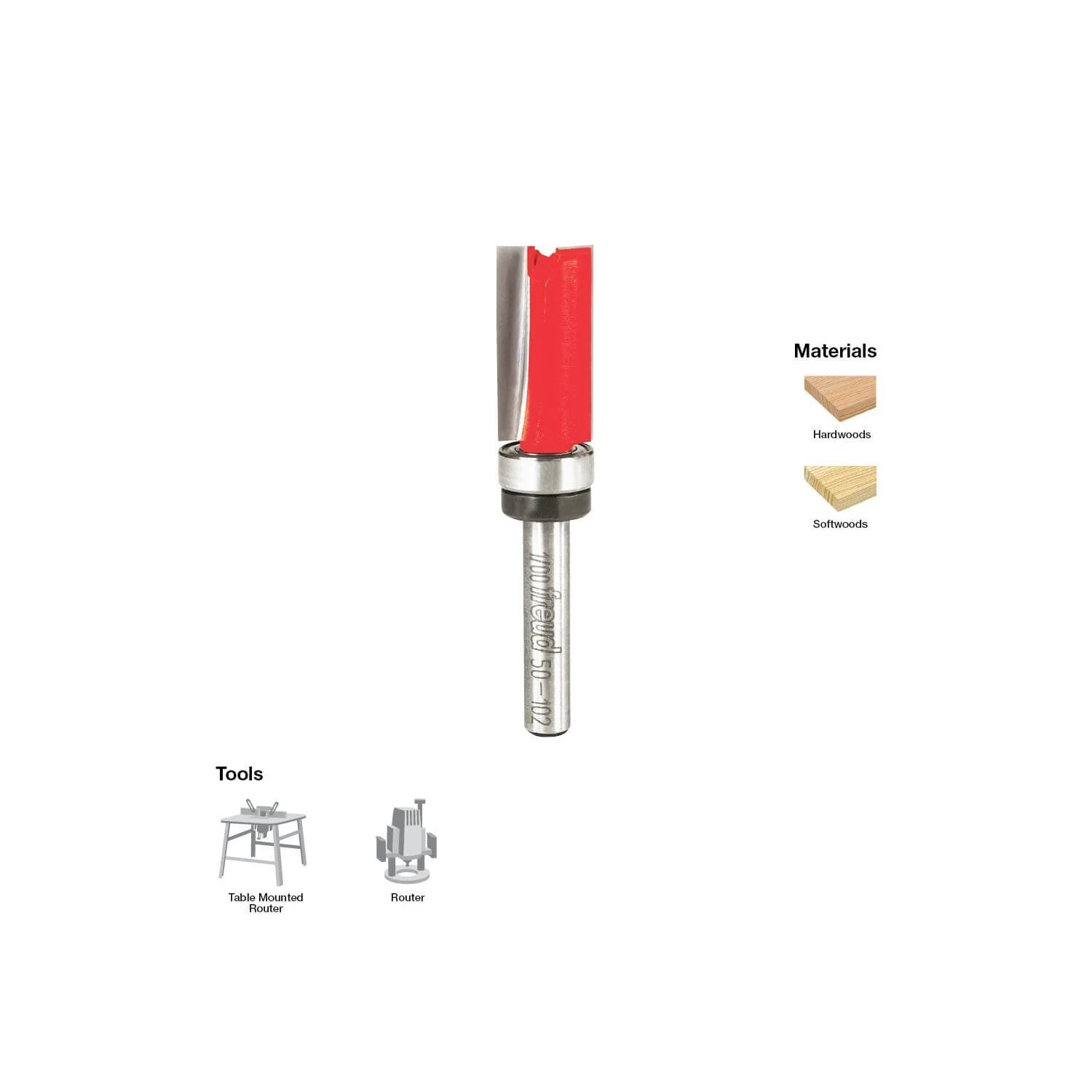 Freud 1/2" (Dia.) Top Bearing Flush Trim Bit With 1/4" Shank (50-102) 9 Freud 1/2" (Dia.) Top Bearing Flush Trim Bit With 1/4" Shank (50-102)