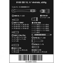 Wera 004048- 8100 SB 8 Zyklop Metal Ratchet Set With Switch Lever, 3/8