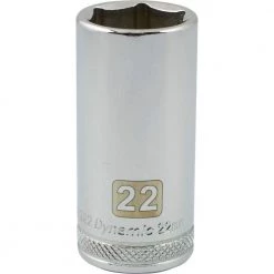 DRIVING AND FASTENING ACCESSORIES Dynamic 3/8" D 6 PT 22MM DEEP Chrome Socket