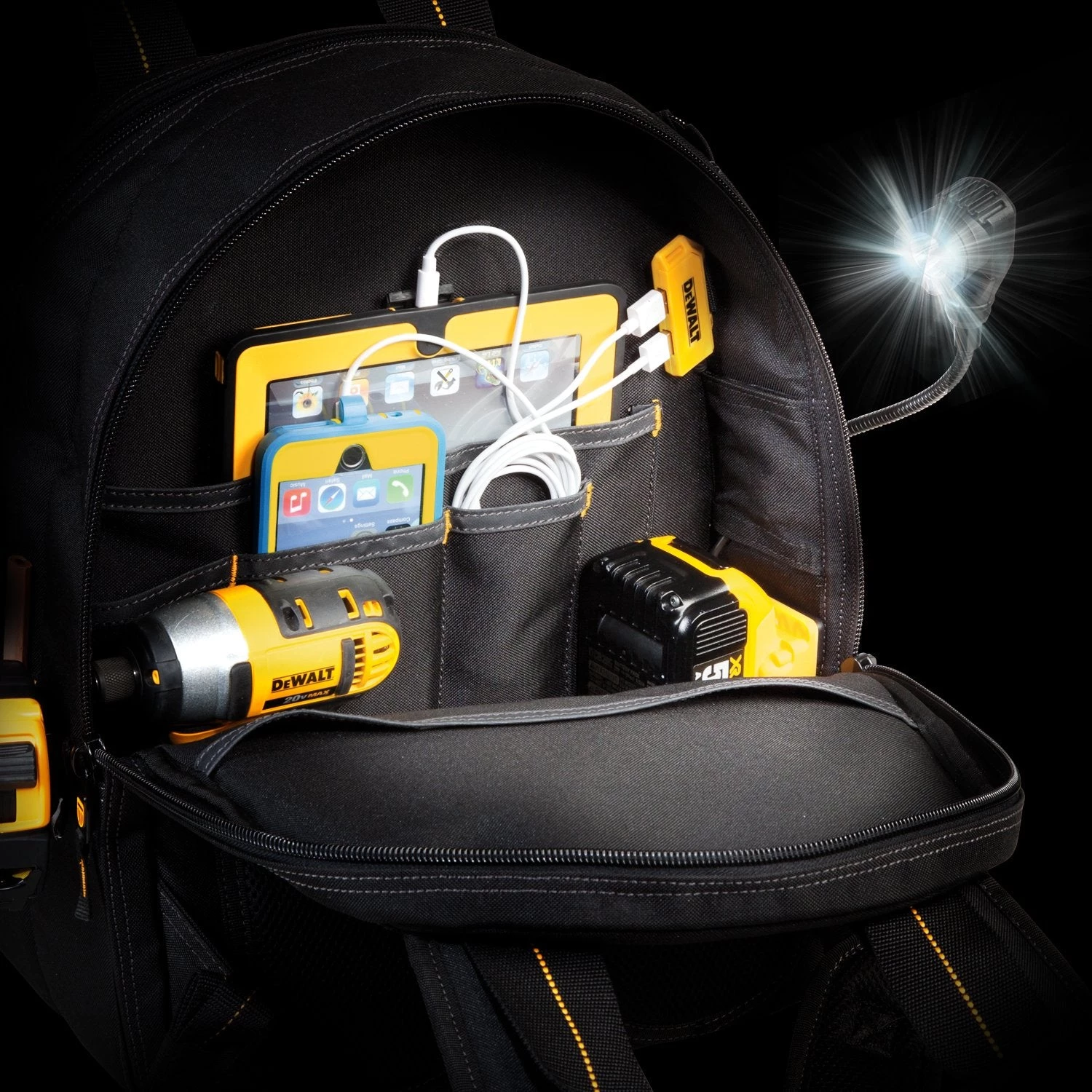 KUNYS WHAT'S NEW DeWalt DGCL33 - 33 Pocket Backpack With Light 13 KUNYS WHAT'S NEW DeWalt DGCL33 - 33 Pocket Backpack With Light