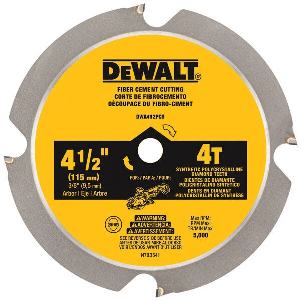 DEWALT DWA412PCD 4-1/2 IN. 4T FIBER CEMENT CUTTING CIRCULAR SAW BLADE CUTTING ACCESSORIES 3 DEWALT DWA412PCD 4-1/2 IN. 4T FIBER CEMENT CUTTING CIRCULAR SAW BLADE CUTTING ACCESSORIES