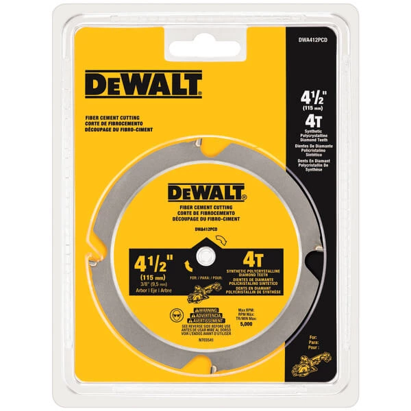 DEWALT DWA412PCD 4-1/2 IN. 4T FIBER CEMENT CUTTING CIRCULAR SAW BLADE CUTTING ACCESSORIES 4 DEWALT DWA412PCD 4-1/2 IN. 4T FIBER CEMENT CUTTING CIRCULAR SAW BLADE CUTTING ACCESSORIES