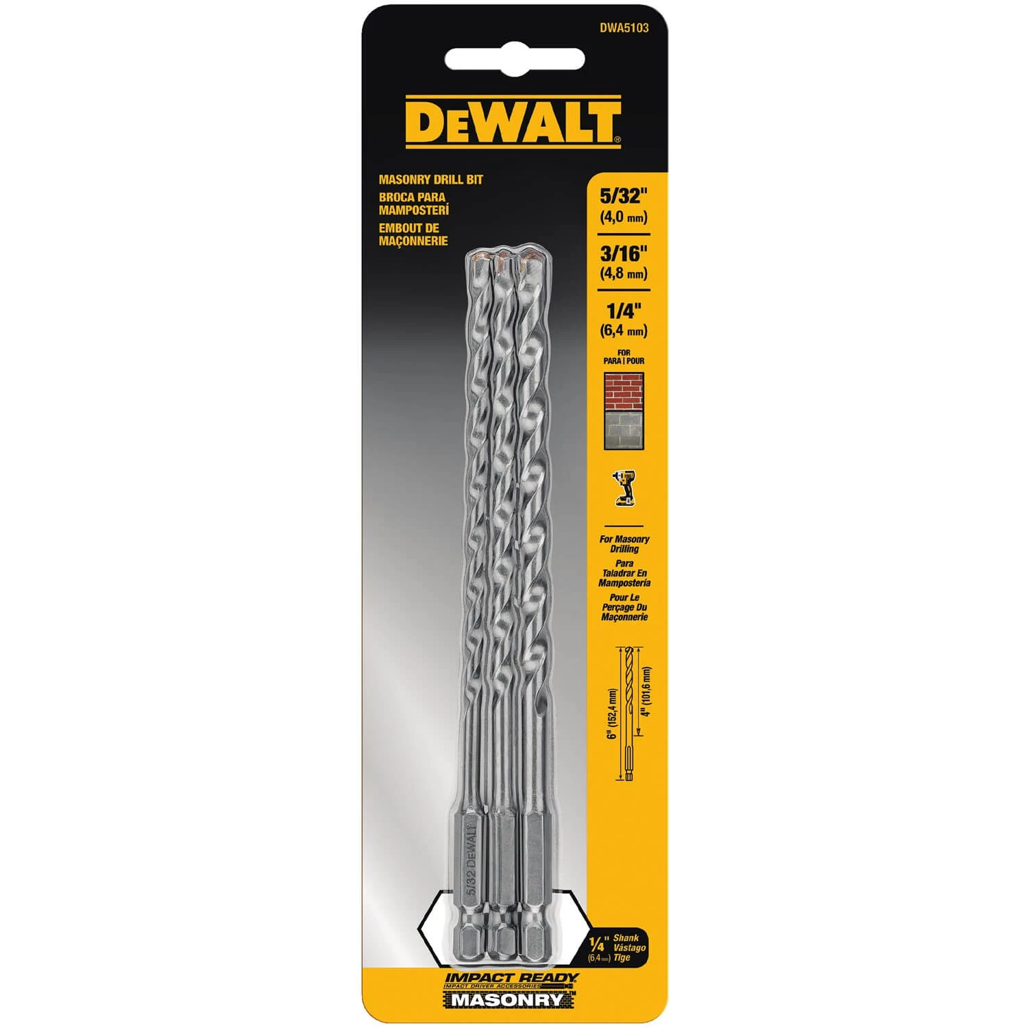 ACCESSORIES Dewalt DWA5103 3PC IMPACT RDY MASONRY BIT SET 4 ACCESSORIES Dewalt DWA5103 3PC IMPACT RDY MASONRY BIT SET