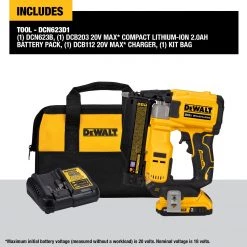 DeWalt DCN623D1 - 20V MAX XR, 23 GAUGE PIN NAILER - (2.0AH) W/ 1 BATTERY AND BAG SALE 18 DeWalt DCN623D1 - 20V MAX XR, 23 GAUGE PIN NAILER - (2.0AH) W/ 1 BATTERY AND BAG SALE