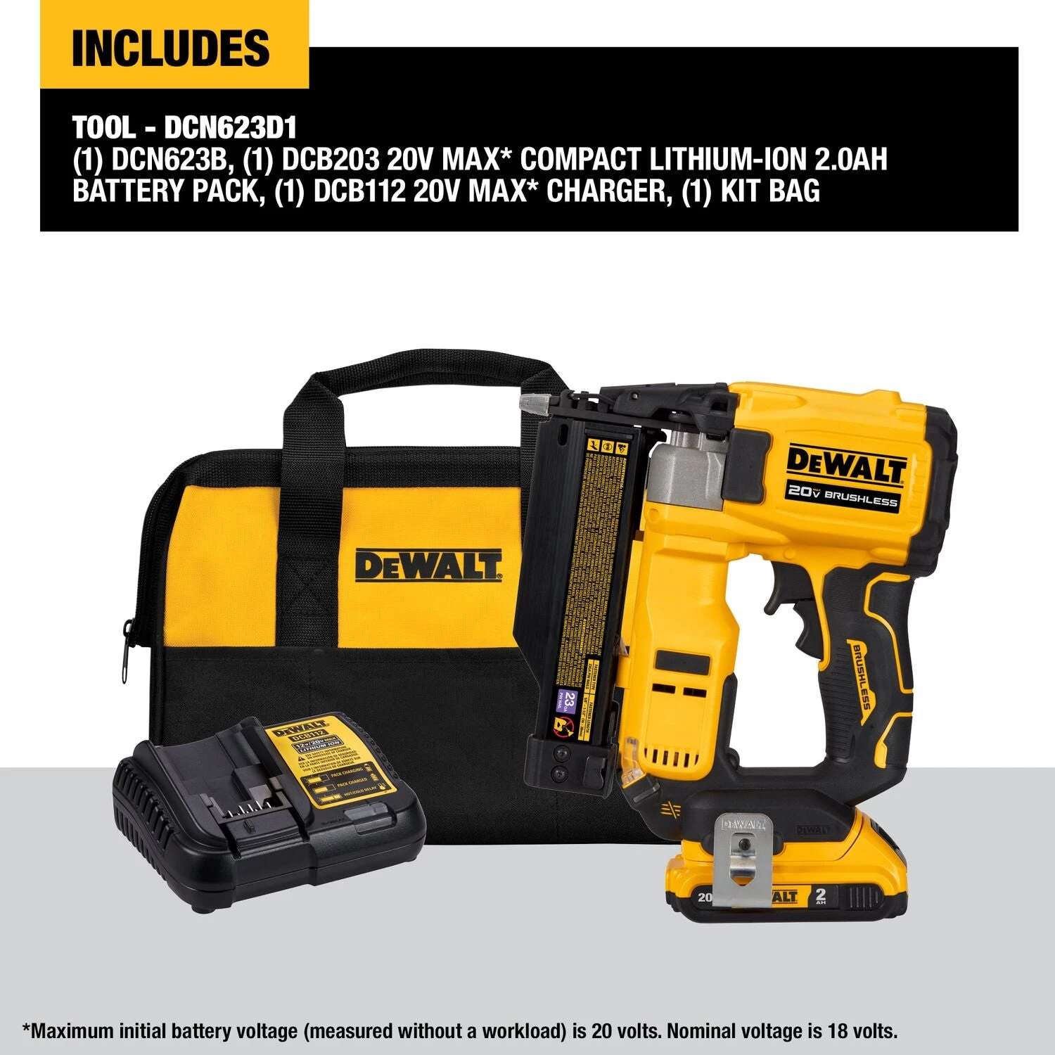 DeWalt DCN623D1 - 20V MAX XR, 23 GAUGE PIN NAILER - (2.0AH) W/ 1 BATTERY AND BAG SALE 10 DeWalt DCN623D1 - 20V MAX XR, 23 GAUGE PIN NAILER - (2.0AH) W/ 1 BATTERY AND BAG SALE