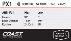LIGHTING Coast PX1 Pure Beam Focusing Flashlight 7 LIGHTING Coast PX1 Pure Beam Focusing Flashlight