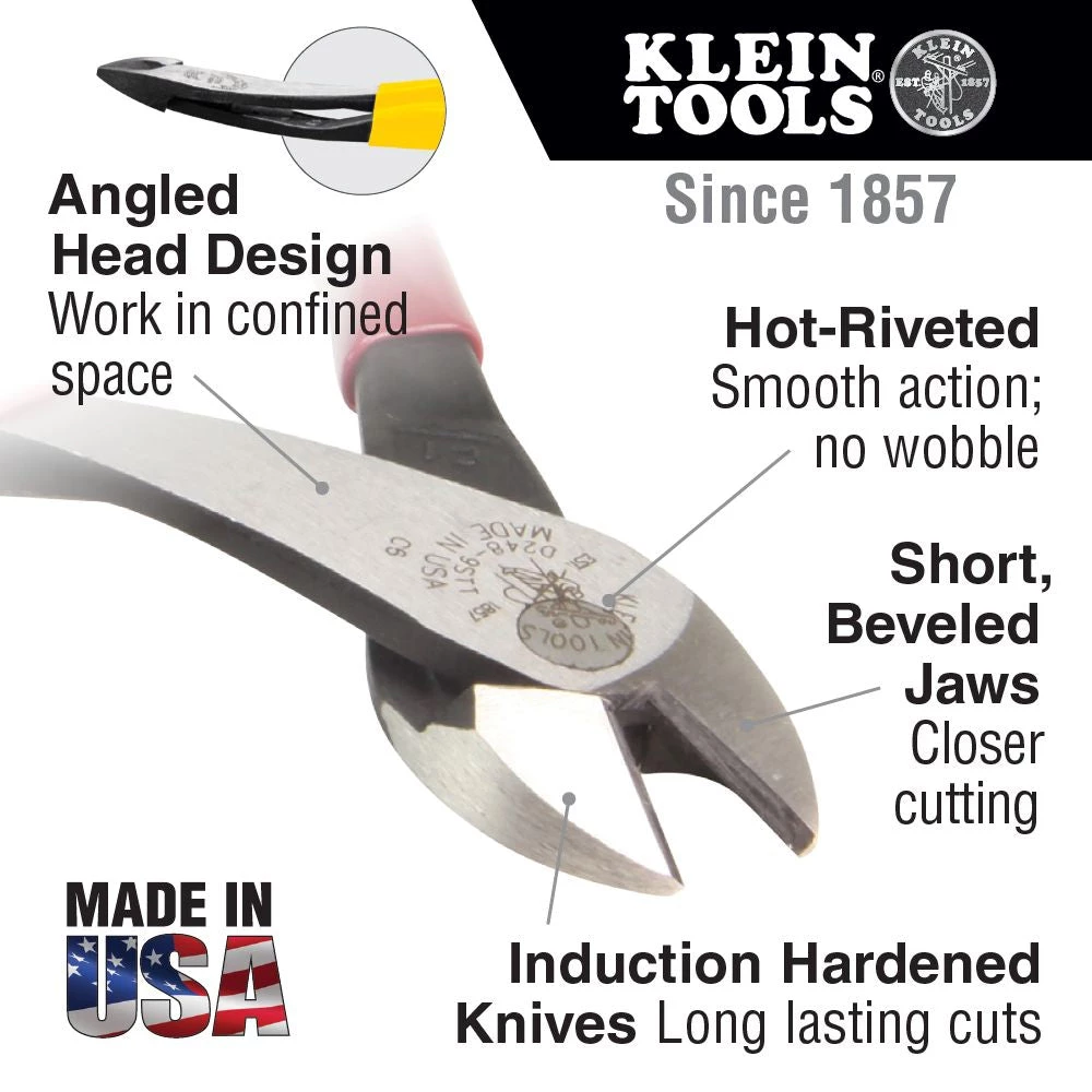Klein D248-8 - 8" Angled Head Diagonal Cutting Pliers 4 Klein D248-8 - 8" Angled Head Diagonal Cutting Pliers